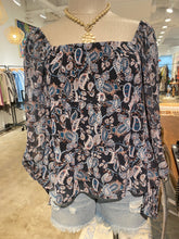 Load image into Gallery viewer, Square Neck Paisly Blouse -Navy