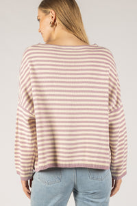Striped T-Body Sweater - Mauve and Cream