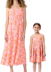 Ladies Melon Floral Dress - Pink/Tangerine