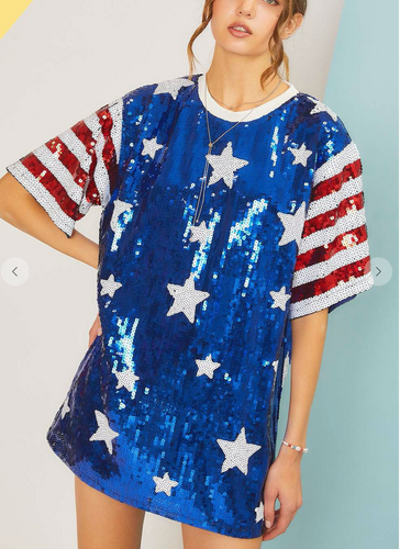 Sequin Stars and Stripes Tunic - Blue
