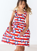 Load image into Gallery viewer, Stars &amp; Stripes Ruffle Cross Back Dress