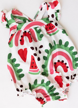 Load image into Gallery viewer, Baby One in a Melon Ruffle Cross Back Onsie
