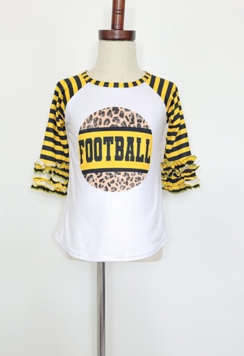 Girls Black and Yellow Football Leopard Raglan