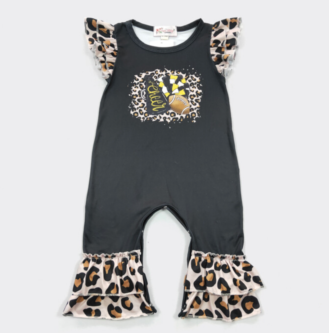 Girls Baby Leopard Cheer Romper -Black and Yellow