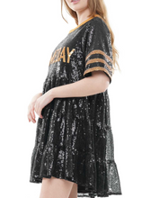 Load image into Gallery viewer, Game Day Sequin Dress - Black and Gold