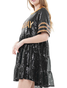 Game Day Sequin Dress - Black and Gold