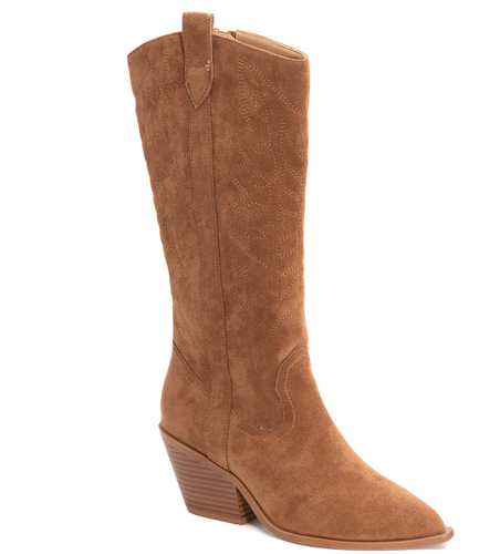 Howdy Suede  Wide Calf Boots - Tan