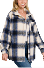 Load image into Gallery viewer, Oversized Yarn Dyded Plaid Longline Shacket - Navy
