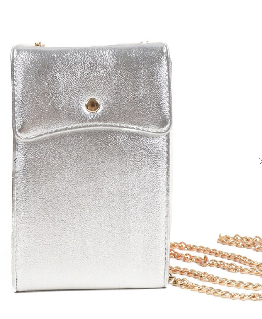 Purse Wallet with Chain Strap - Silver