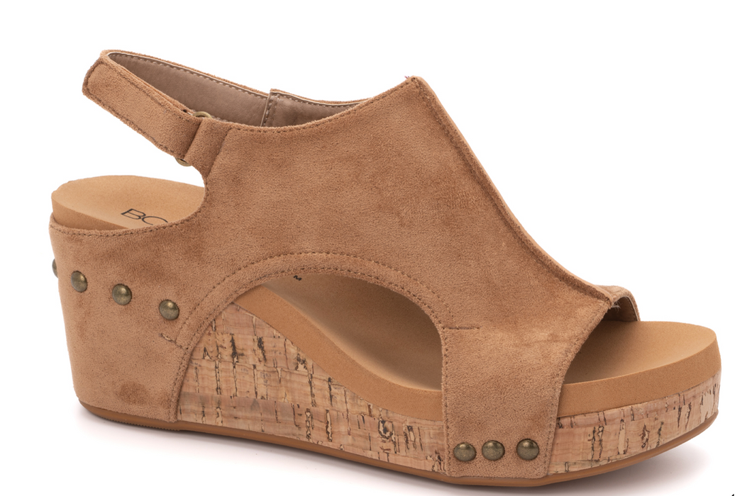Carly Wedge- Camel Suede