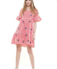 Load image into Gallery viewer, Gingham Star Dress- Red