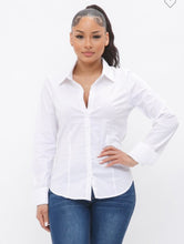 Load image into Gallery viewer, Ladies Basic Long Sleeve Dress Shirt -White