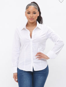 Ladies Basic Long Sleeve Dress Shirt -White
