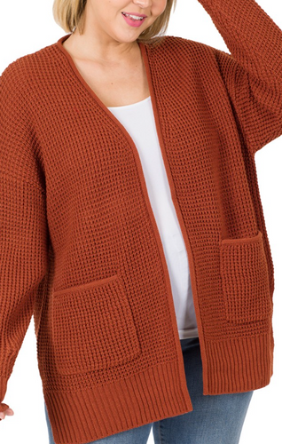 Curvy Gal Cardigan Sweater -Rust