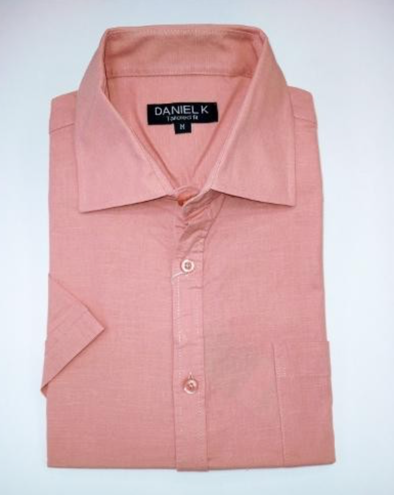 men's pink short sleeve linen button