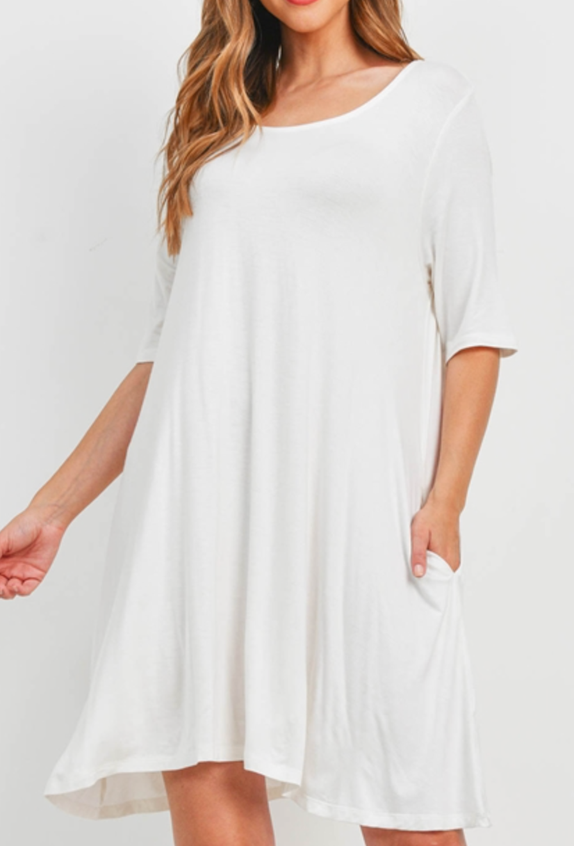 Curvy Gal Short Sleeve Swing Dress- White