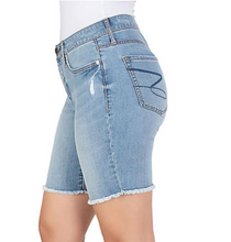 Load image into Gallery viewer, Frayed Bermuda Jean Short -Light Wash