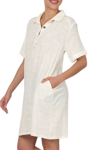 Gauze Button Down Shirt Dress - Ivory