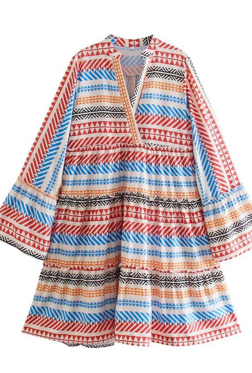 Tribal Print Tunic Dress w/Long Sleeves