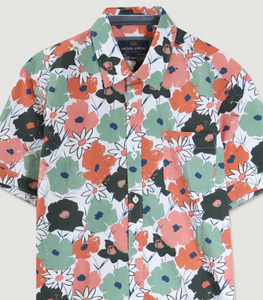 Mens Fall Poppy SS Button Up - White