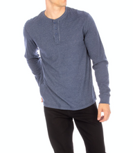 Load image into Gallery viewer, Mens Henley Long Sleeve -Blue