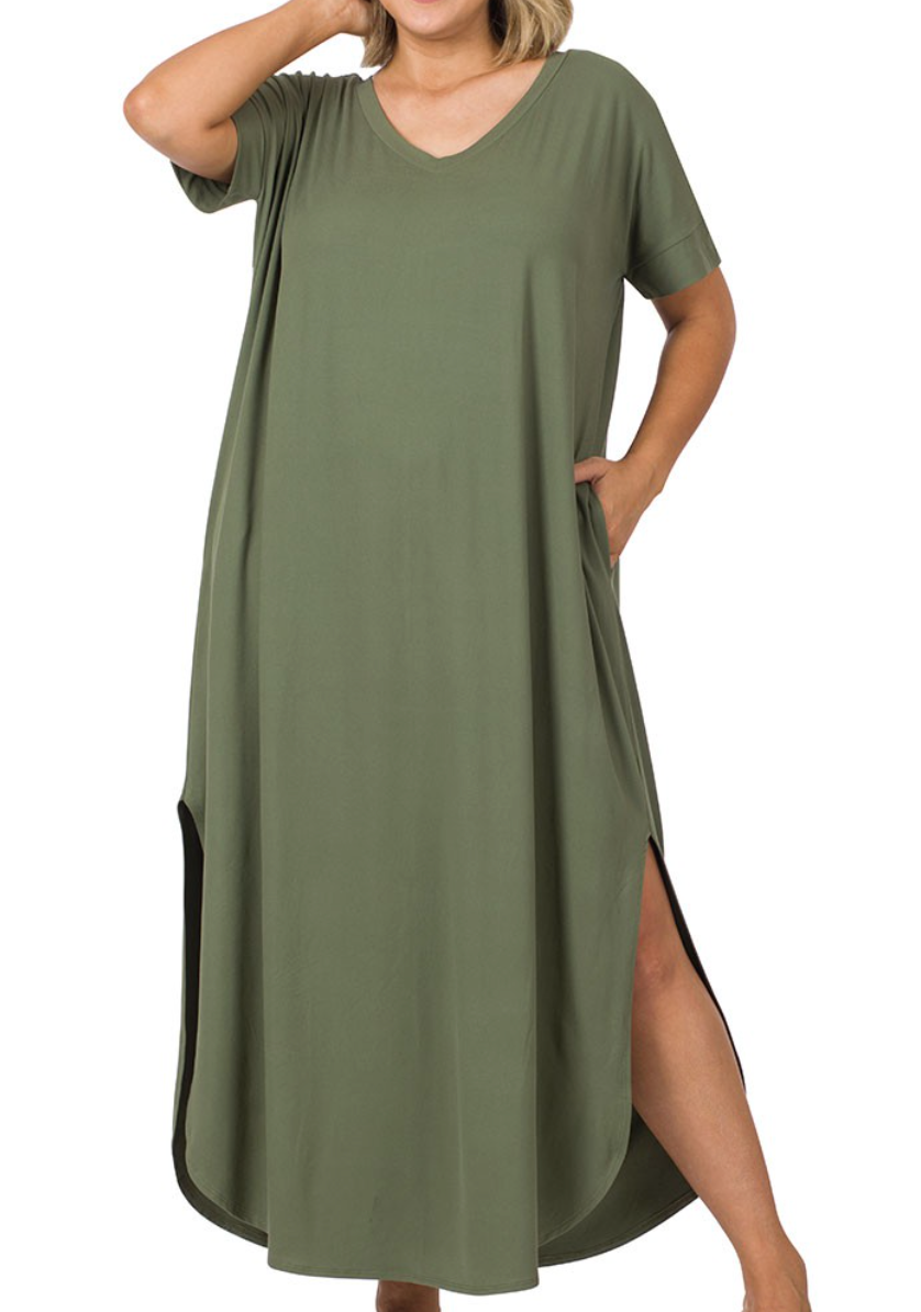 Curvy Gal Basic Maxi Dress - Light Olive