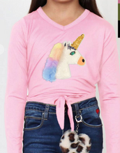 Load image into Gallery viewer, Girls LS Plush Unicorn Tee- Pink