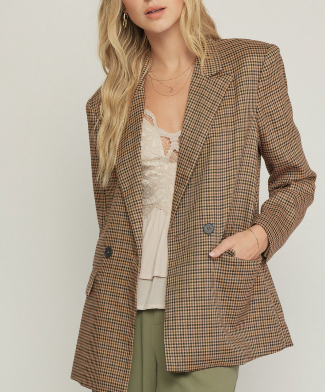 Lux Double Breasted Neutral Blazer