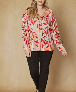 Curvy Gal Satine Floral Blouse - Champagne