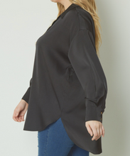 Load image into Gallery viewer, Curvy Gal Satine Button Up Blouse - Black