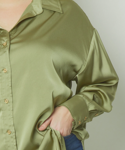 Curvy Gal Satine Button Up Blouse - Olive