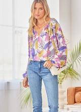 Load image into Gallery viewer, Purple Strokes V-Neck Blouse