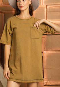 T-shirt Dress w Yoke and Pocket - Olive