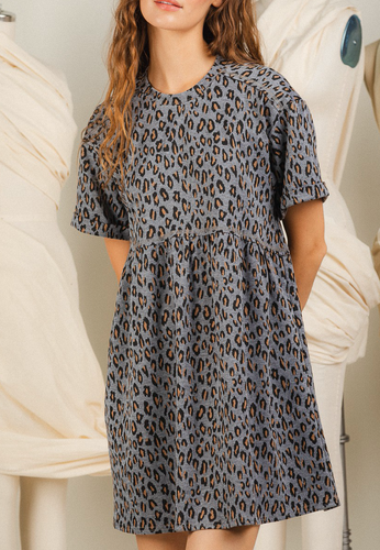 Leopard T-Shirt Dress -H.Grey