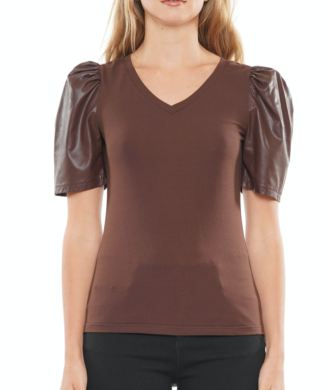 Lux Faux Puff Sleeve - Brown