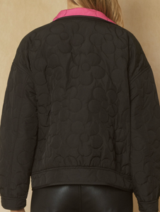 Quilted Barn Jacket with Pink Lining - Black