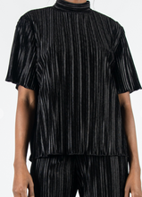 Load image into Gallery viewer, Lux Pleated Velvet Mock Neck Top - Black