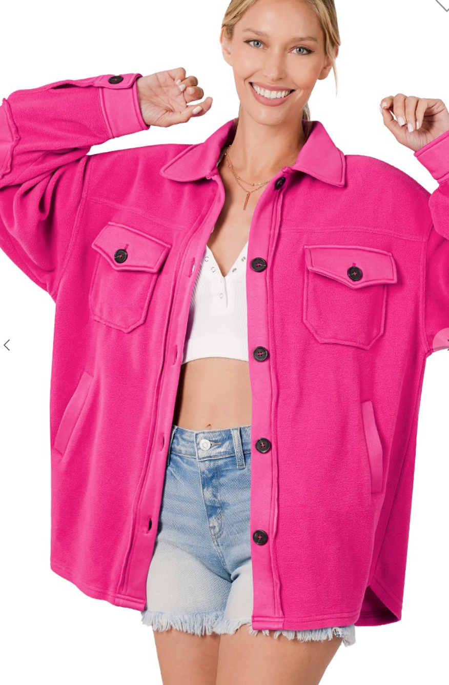 Oversized Fleece Shacket - Neon Pink