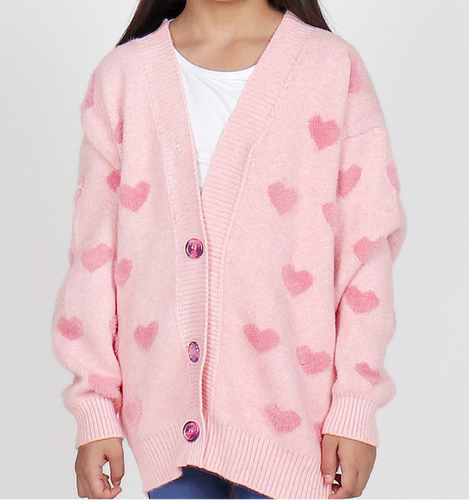 Girls Heart Cardigan Sweater - Pink