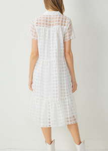 Grid Iron Midi Dress- White
