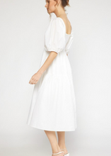 Load image into Gallery viewer, Puff Sleeve Midi Dress with Smocked Back- White
