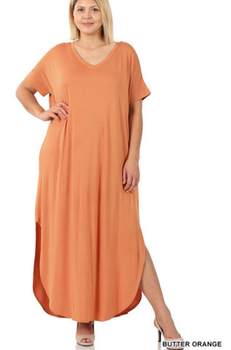 Curvy Gal  Basic Maxi Dress -Butter Orange