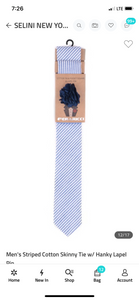 Mens Skinny Cotten Striped Tie w/Lapel Pin