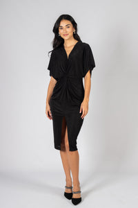 Fitted Twist Front Dress - Black