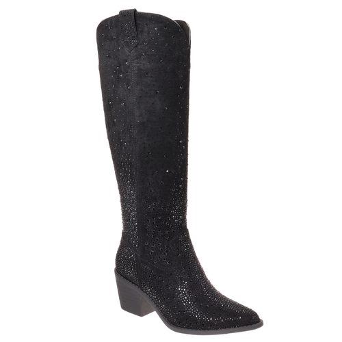 Rhinestone and Suede Boots -Black