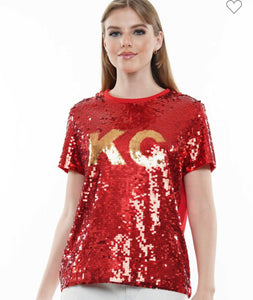 KC Sequin Top -Red