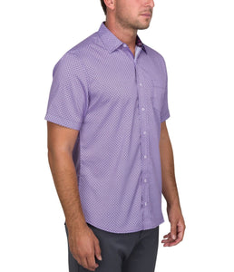 Men's Wrinkle Free Short Sleeve Button Up - Printed Lilac and Navy