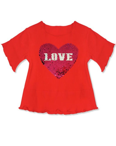 Girls Love Sequin Heart Shirt -Red