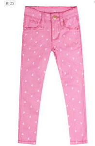 Girls Skinny Jeans w/Heart  -Pink
